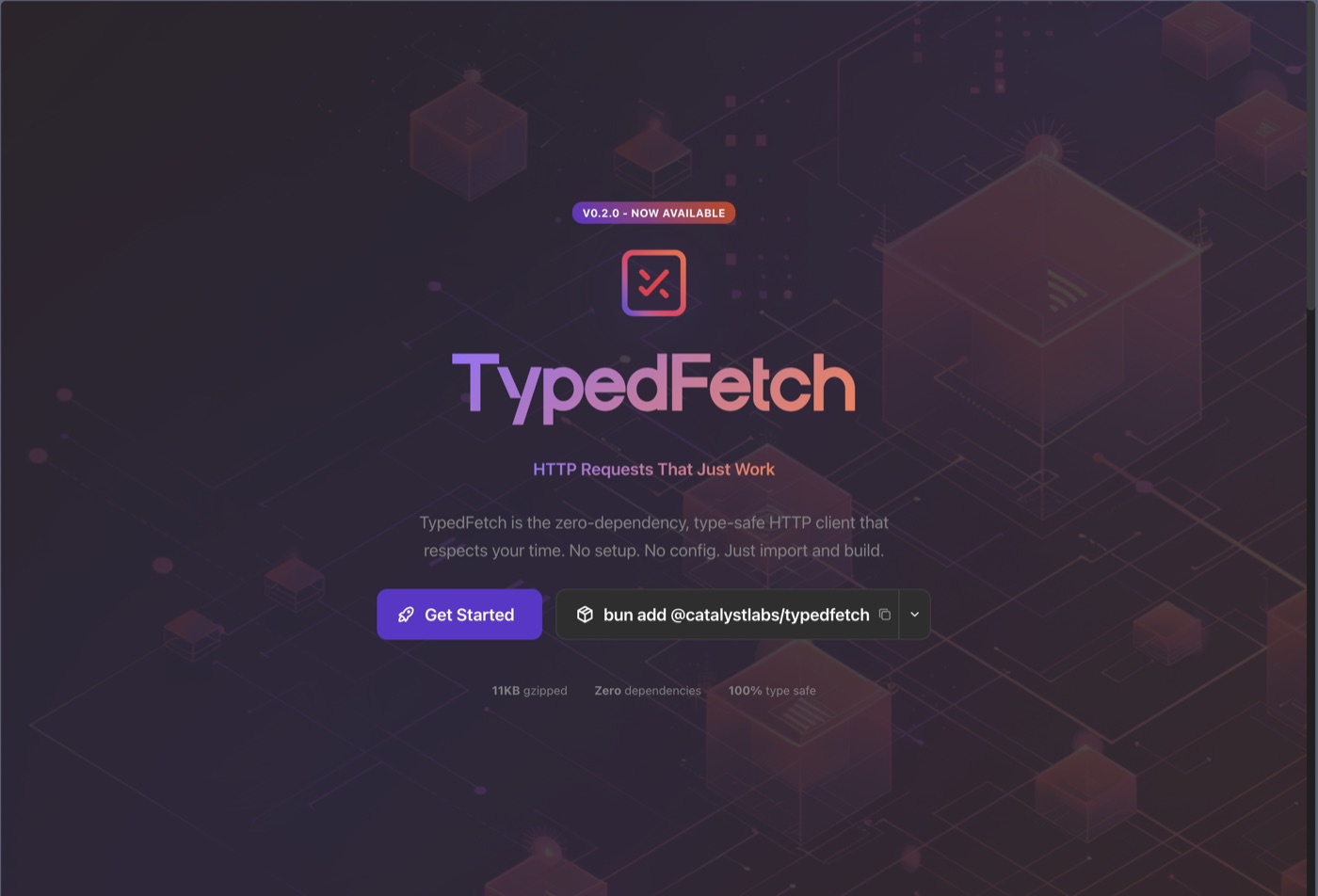TypedFetch website — designed and built by Casey Collier